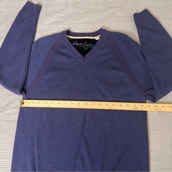 Robert Graham 100% Wool Sweater Purple Pullover V Neck Long Sleeve Mens Medium - Picture 8 of 13